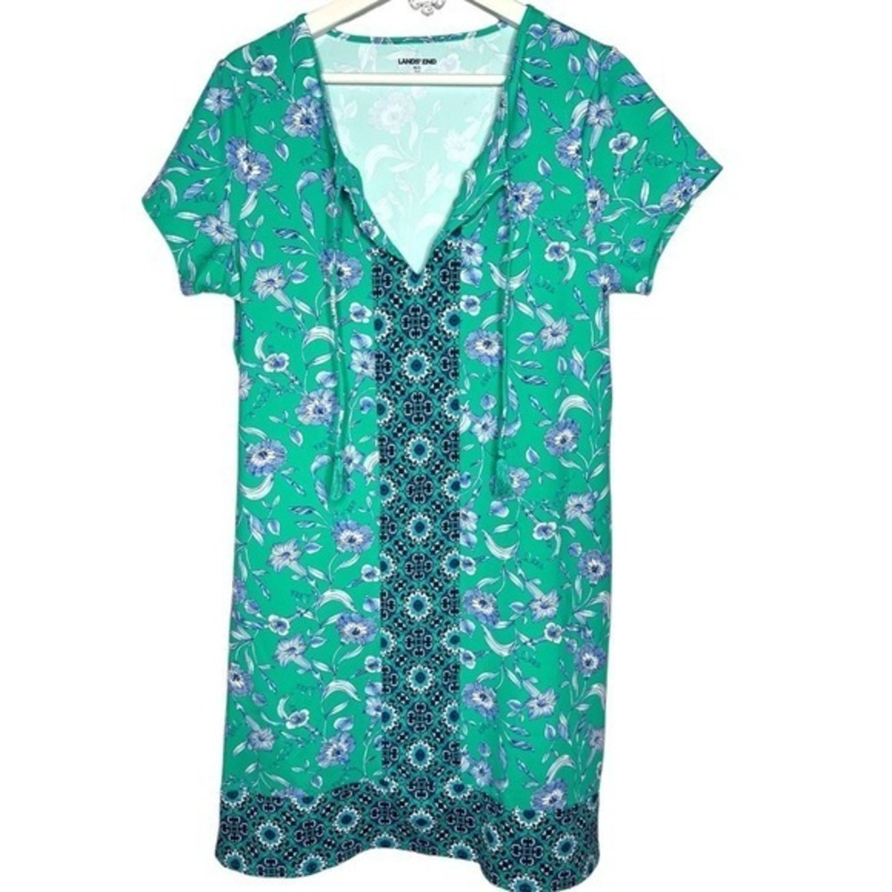 Lands' End Blue Green‎ Short Sleeve Shift Dress Size M/L